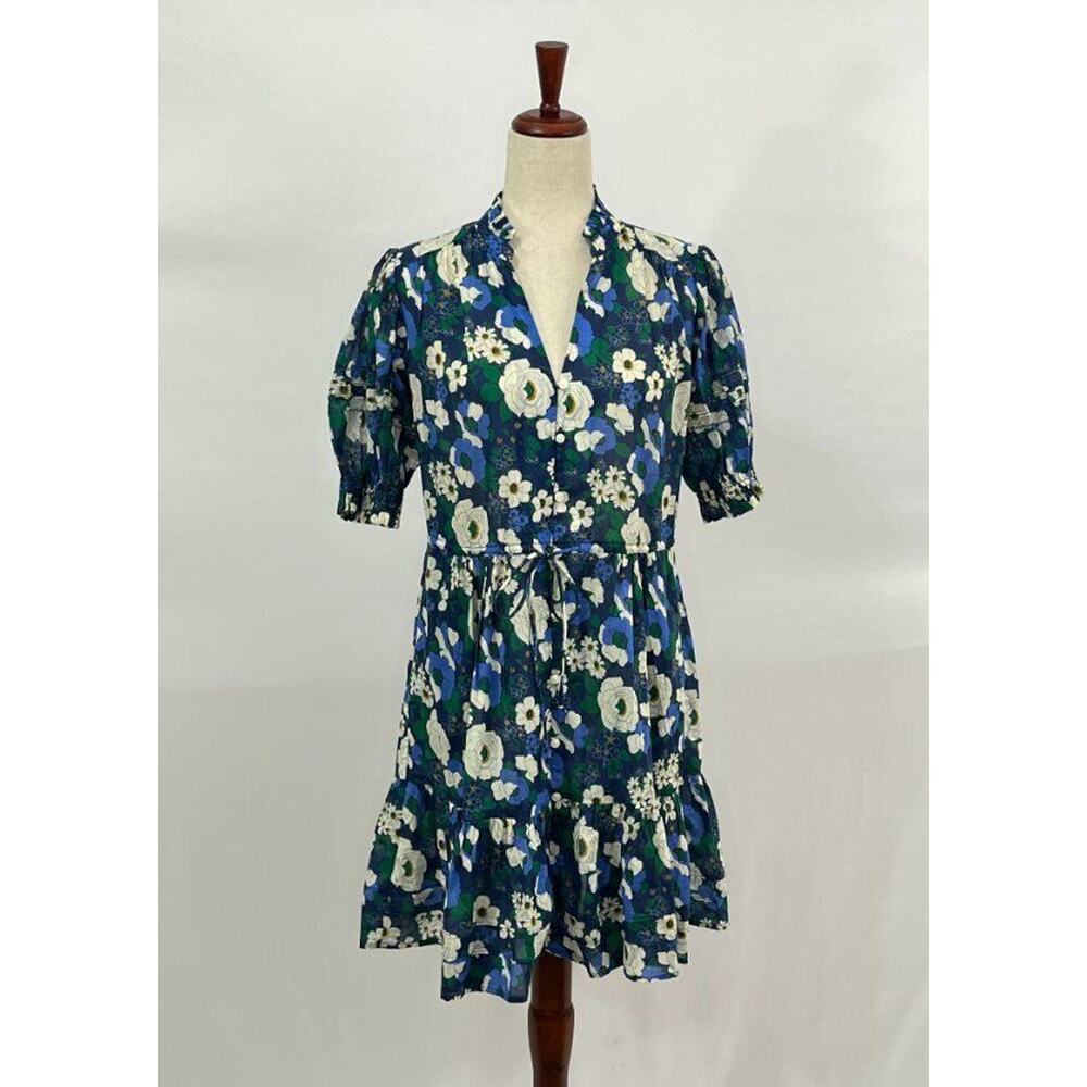 Trovata Blue Floral Mini Dress with White & Green Accents - Picture 2 of 14